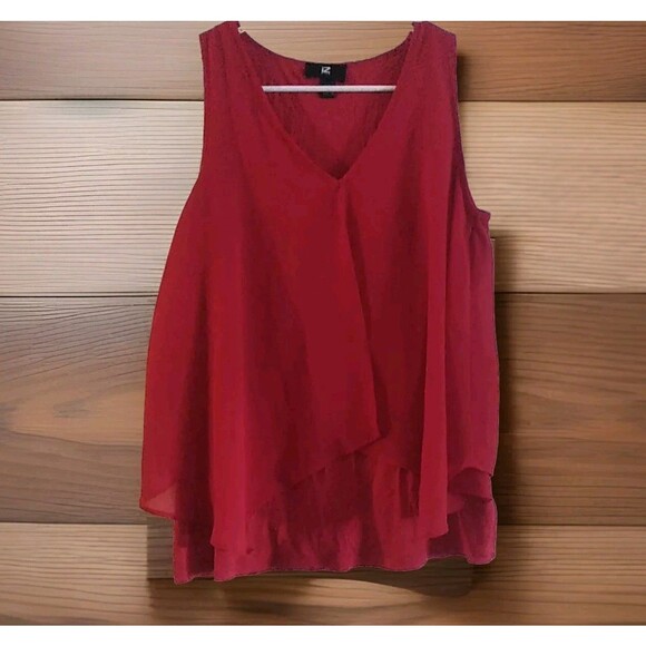 IZ Byer Red Sleeveless Tank W/ Sheer Overlay Size: Large - Picture 1 of 8